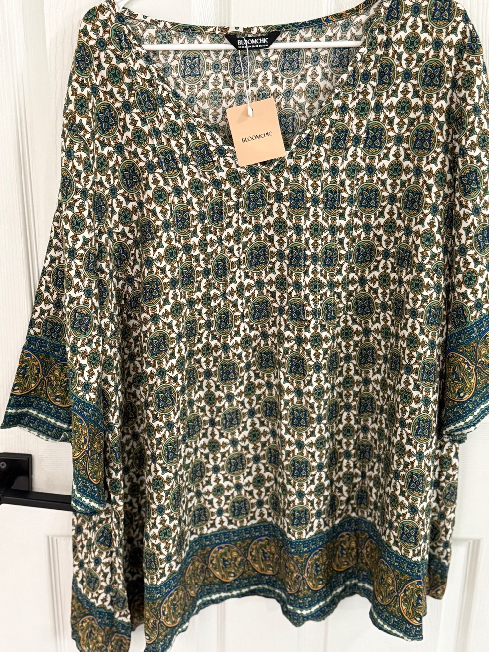 Plus Size Boho Paisley Tunic Top 3/4 Sleeve Medallion Print 22 24 NWT